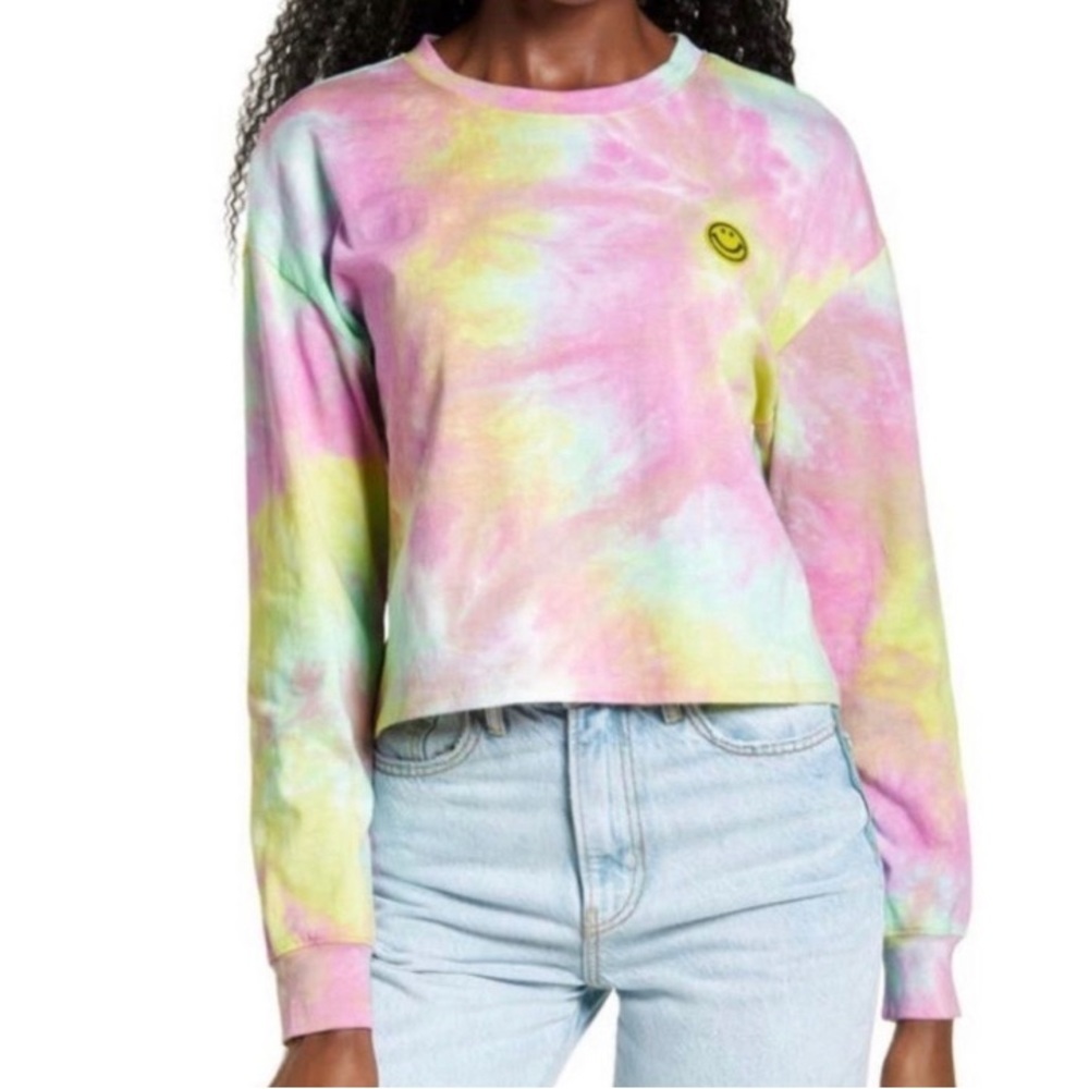(A2) All in Favor Women's Cropped Lime Purple Tie Dye Sweatshirt, Size L, NWT